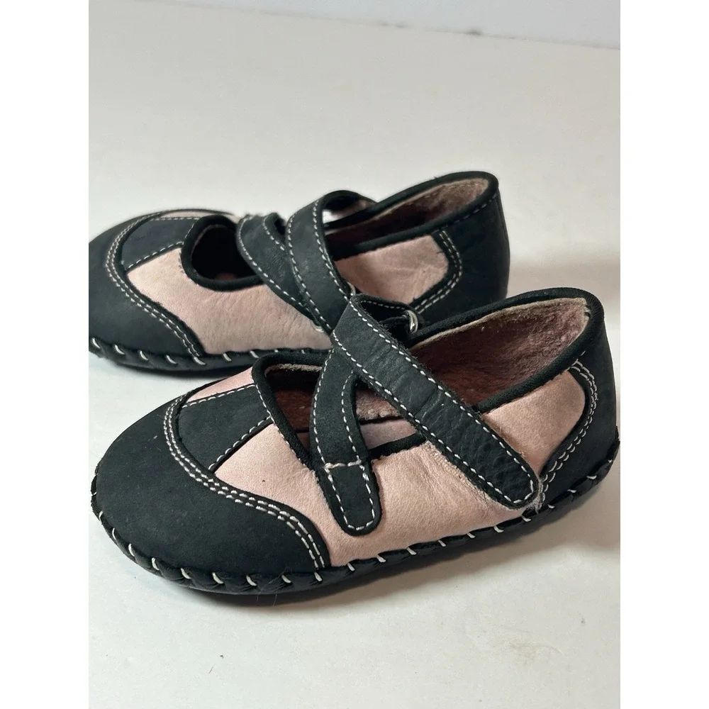 Pedi led Mary Jane Infant Crib Shoes Pink Black Size 6-9 Months VGC